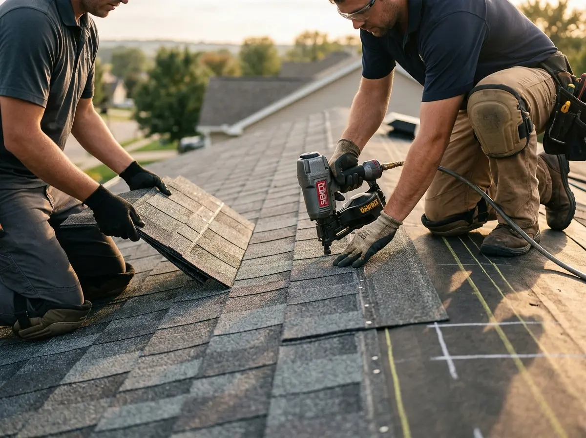 Professional roofer working on a residential roof in Upper Chichester